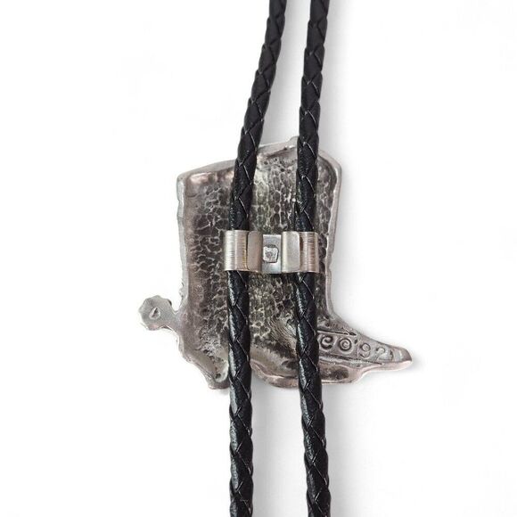 EGE Vintage 9'92 Pewter Western Cowboy Boots Bolo Tie - Picture 6 of 7
